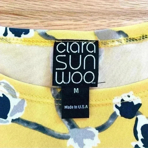 Clara Sun Woo Bright Floral Tie Sleeve Side Slit Tunic Wrinkle Free Size Medium - Picture 5 of 11